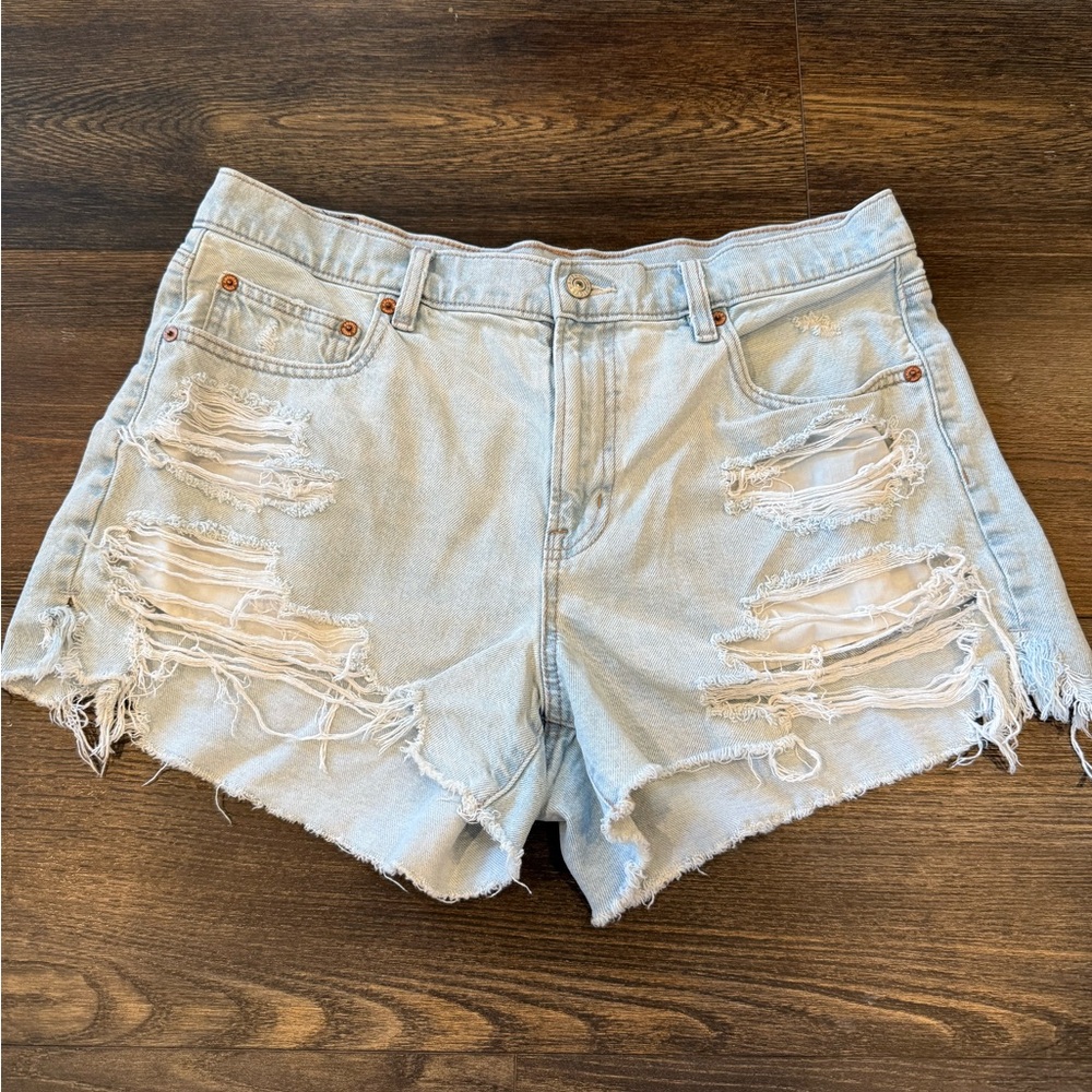 Distressed Light Blue Strigid Denim American Eagle Shorts